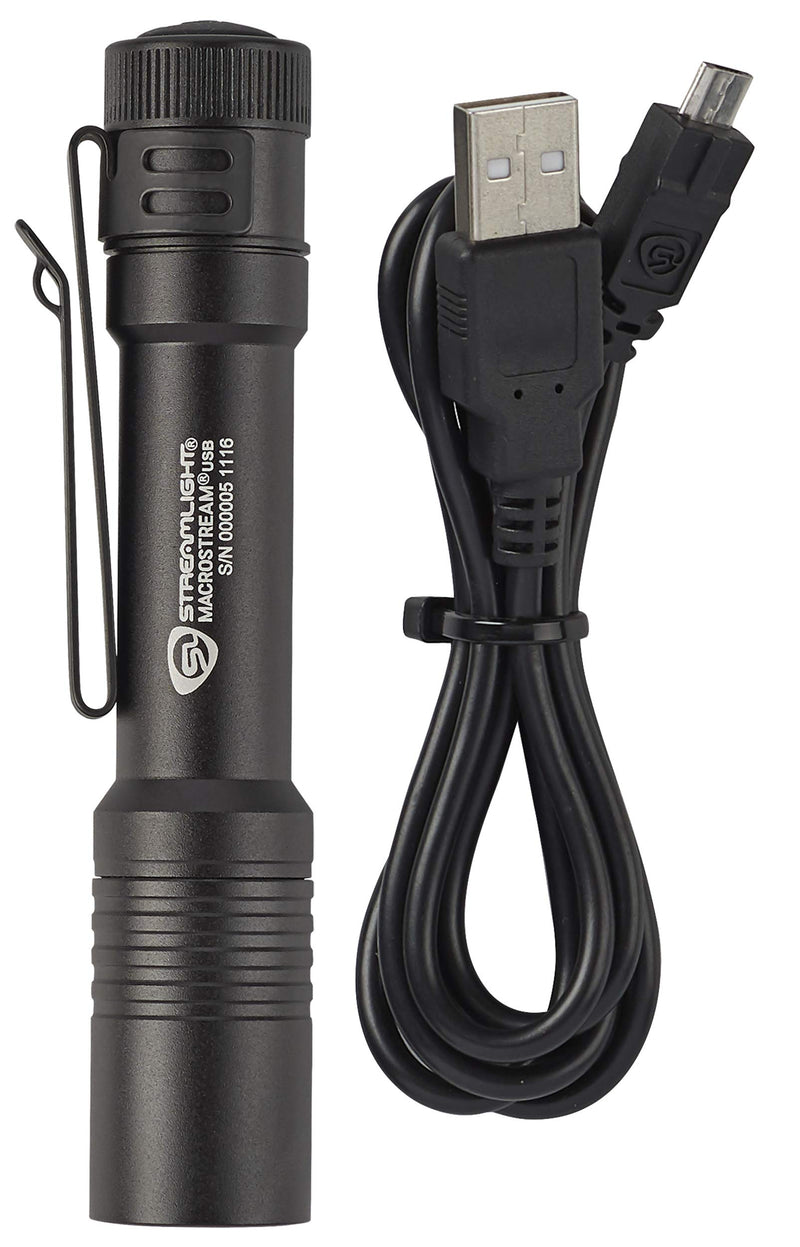 Streamlight 66320 MacroStream USB Rechargeable Compact Flashlight with Wrist Lanyard, Hat Clip and USB Cord, Black One Size USB Rechargable, 500 Lumen Easy-Open Box - NewNest Australia