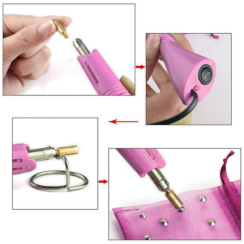 Hotfix Rhinestone applicator 7 in 1 Professional Iron-on Hot Fix Wand Crystal Gem Rhinestone Heat-fix Tool (Pink) Pink - NewNest Australia