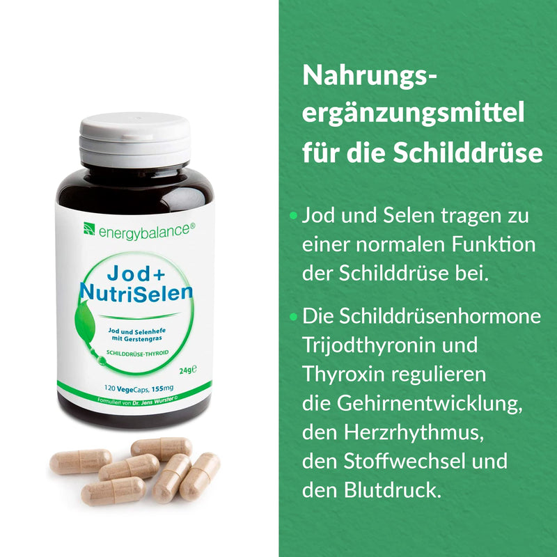 EnergyBalance Iodine + NutriSelenium - Thyroid Complex Capsules - Barley Grass Thyroid - Thyroid Support - Vegan, Gluten-Free, No Additives - 120 VegeCaps of 155 mg each - NewNest Australia