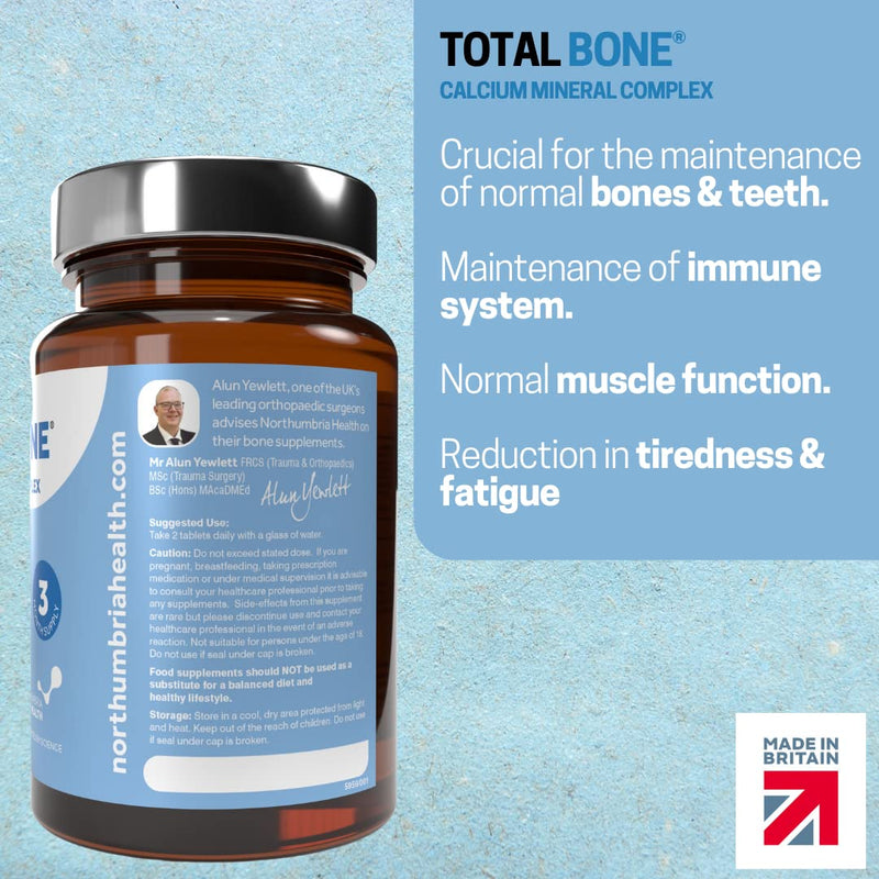 Total Bone® Calcium Magnesium Zinc & Vitamin D3 Supplement - 180 Vegetarian Tablets - 3 Month Supply of High Strength Osteo Tablets - Calcium Supplement Complex - Made in The UK by Northumbria Health - NewNest Australia