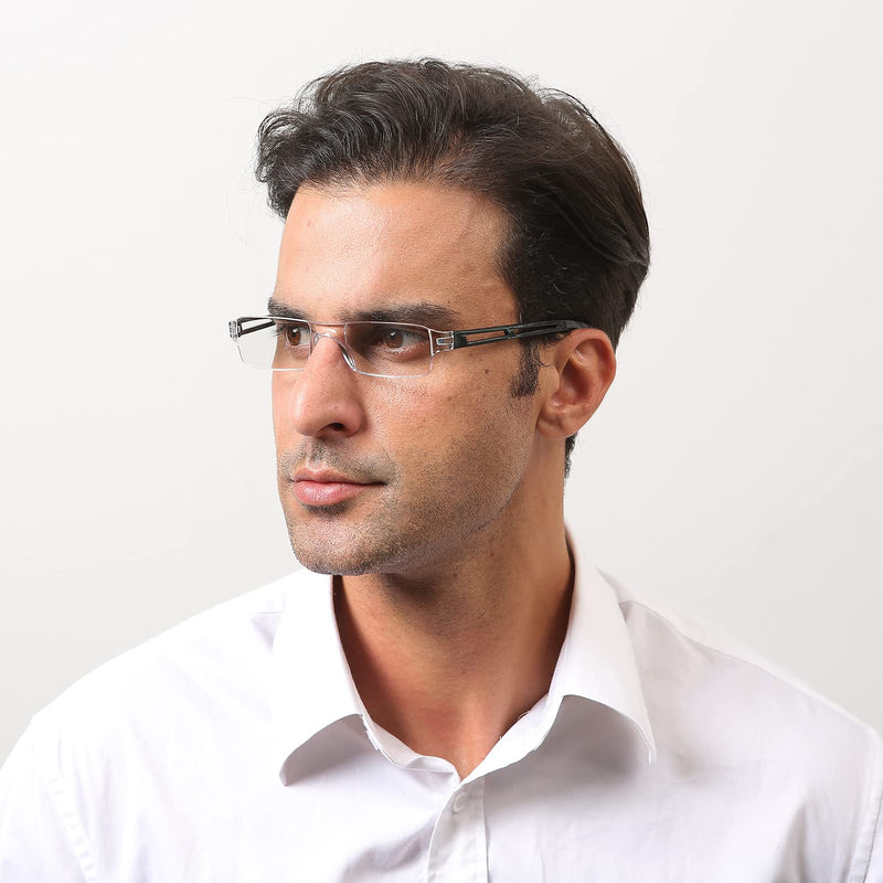 MMOWW 4 Pack Rimless Reading Glasses for Men and Women with Clear Rectangular Blue Light Blocking Glasses (4 Black, 2.0) 4 Black 2.0 x - NewNest Australia
