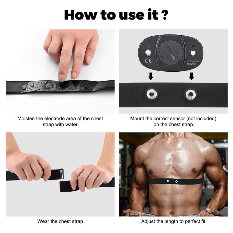 COOSPO Heart Rate Chest Strap Replacement, Adjustable Elastic Soft Fitnesss Chest Band, Colorful Replace HR Chest Belt for XOSS/Wahoo/Garmin/Shanren and More, Buckle Distance 45mm（NOT for Myzone） Black 25 inch - NewNest Australia
