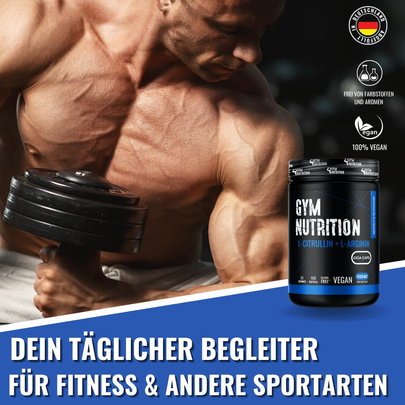 L-Arginine + L-Citrulline - 180 capsules - High dose 1096 mg per capsule - Citrulline + Arginine Base - GIGA CAPS - Premium amino acid vegan - - NewNest Australia