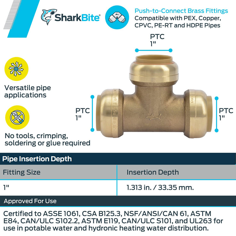 SharkBite U374LFA Plumbing Fitting, 1 inch x 1 inch x 1 inch, Brass - NewNest Australia