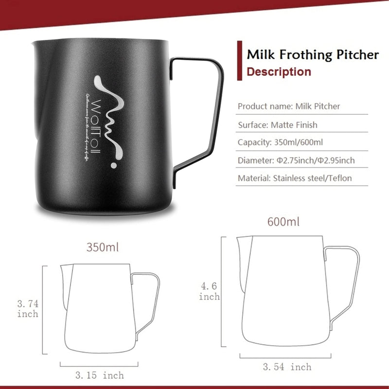 Milk Frothing Pitcher, Stainless Steel Creamer Non-Stick Teflon Frothing Pitcher 20 oz (600 ml), Matte Finish 600ml - NewNest Australia