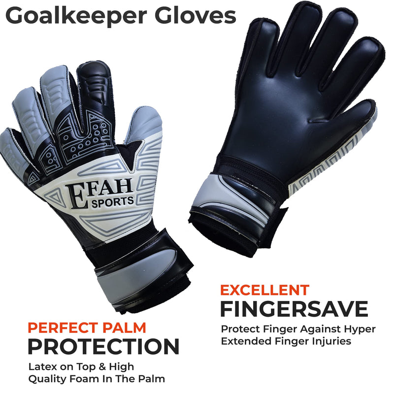 EFAH SPORTS Soccer Goalkeeper Gloves for Kids Boys Children Youth Football Goalie Gloves with Fingersave and Double Wrist Grips Size 5 suitable for 9 to 12 years old Grey - NewNest Australia
