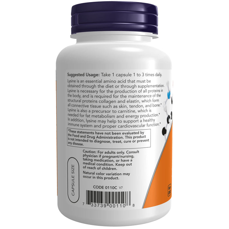 NOW Supplements, L-Lysine (L-Lysine Monohydrochloride) 500 mg, Amino Acid, 100 Capsules - NewNest Australia