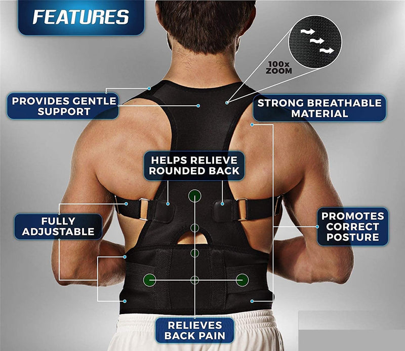 Ducomi Royal Adjustable Magnetic Shoulder Strap Posture Corrector for Men and Women, Posture Corrector with 12 Magnets 800 Gauss (Black, M) - NewNest Australia