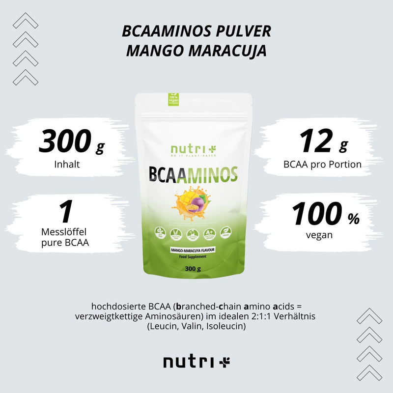 BCAA Powder Mango Passion Fruit - Amino Complex High Dose - BCAAs Instant Powder - Best Solubility & Sensational Taste - 300g Amino Acid Powder - Amino Acid Mix Mango-Passion Fruit 300 g (Pack of 1) - NewNest Australia