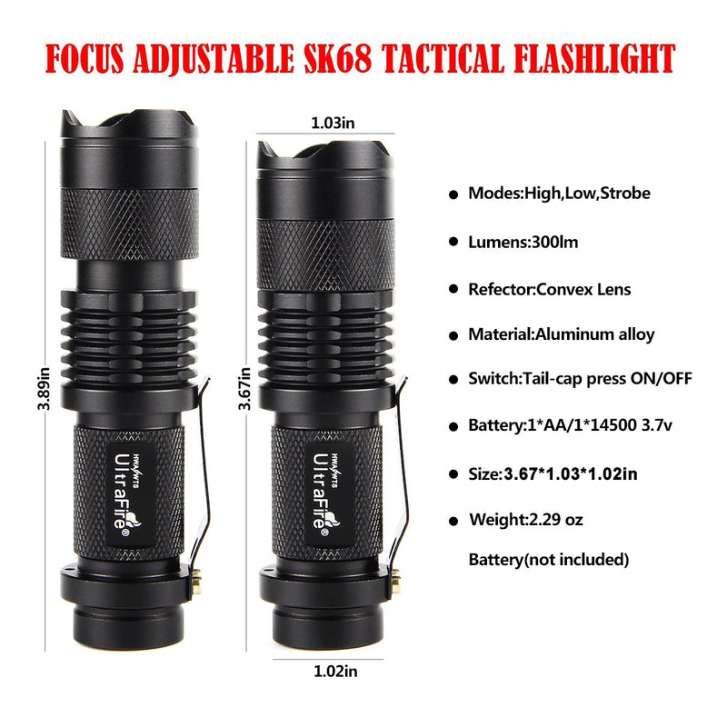 ULTRAFIRE 5 Pack SK68 Tactical and Small Flashlights,7w 3-Mode Pocket Torch Adjustable Focus Zoom Light Lamp - NewNest Australia