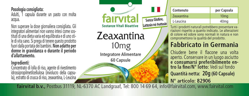 Fairvital | Zeaxanthin capsules 10mg - HIGH DOSE - VEGAN - 60 capsules - NewNest Australia