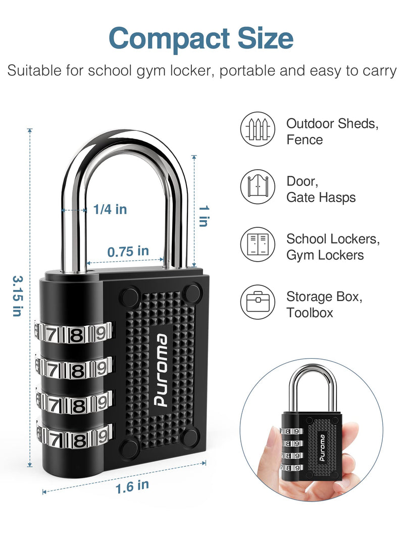 Puroma 2 Pack Combination Locks Outdoor Waterproof Padlock for School Gym Locker Outdoor Fence Hasp Cabinet Toolbox Locker (Black) 1.3 Inch Black - NewNest Australia