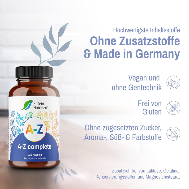 R(H) A Nutrition - Az Complete For A Good Supply Of Essential Vitamins & Minerals - Vitamin A To Zinc High Dose - Vegan & No Additives Made In Germany (120 Capsules) - NewNest Australia