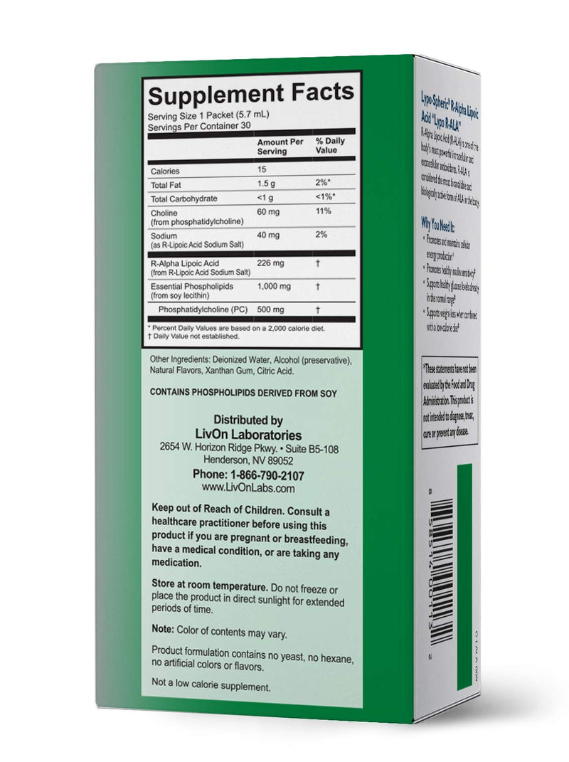 Lypo–Spheric R–Alpha Lipoic Acid - 30 Packets – 226 mg R-ALA Per Packet - Liposome Encapsulated for Improved Absorption - 100% Non-GMO - NewNest Australia