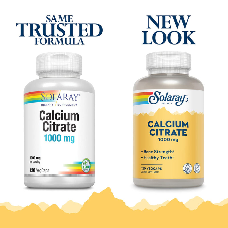 Solaray Calcium Citrate 1000mg, Chelated Calcium Supplement for Bone Strength, Healthy Teeth & Nerve, Muscle & Heart Function Support, Easy to Digest, 60-Day Guarantee, Vegan, 30 Servings, 120 VegCaps 120 Count (Pack of 1) - NewNest Australia