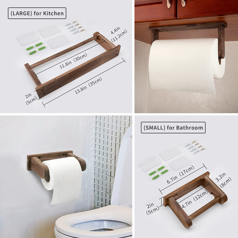 Paper-Towel Roll Holder Kitchen-Bathroom Walnut-Wood - (2 Pack) Self Adhesive Under Cabinet Paper Towel Rack &Toilet Tissue Dispenser, Wall Mount No Drilling Hanging Organizer DIY for RV/Bedroom/Bar Natural 2 Pack - NewNest Australia