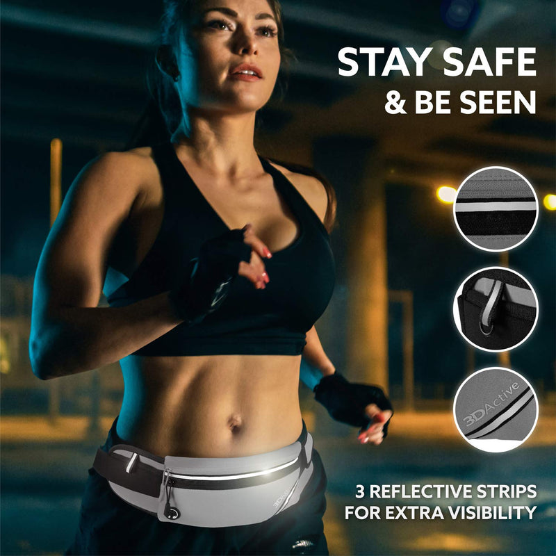 3DActive Running Belt PLUS Waist Pack, Water Resistant Runners Belt, Workout Fanny Pack, Lightweight, All-in-One Reflective Running Pouch for Exercise, iPhone, Android and Accessories (Gray) Gray - NewNest Australia