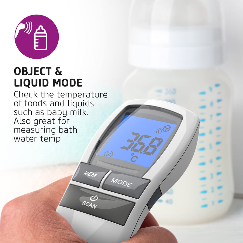 Salter TE-250-EU No Touch Infrared Thermometer, Forehead Mode, Objects and Liquids, Night Mode, Fever Alarm, 30 Memory Recall, One Second Reading, Backlit Display, No Touch Thermometer - NewNest Australia