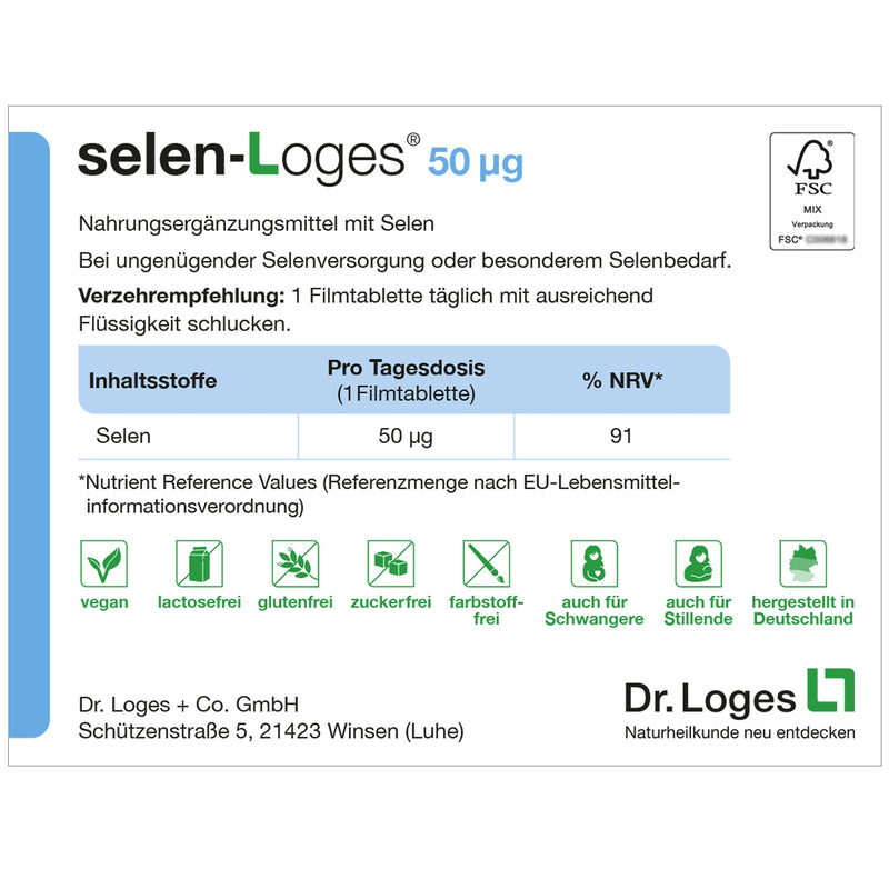 selen-Loges® 50 µg - 120 film-coated tablets - dietary supplement with selenium 120 pieces (pack of 1) - NewNest Australia