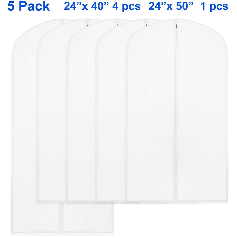 NewNest Australia - 5 Pack - Simplehouseware 40-Inch Translucent Garment Bags with Zipper for Suits, Dresses, Costumes, Uniforms 5 Pack - 40" 50" 