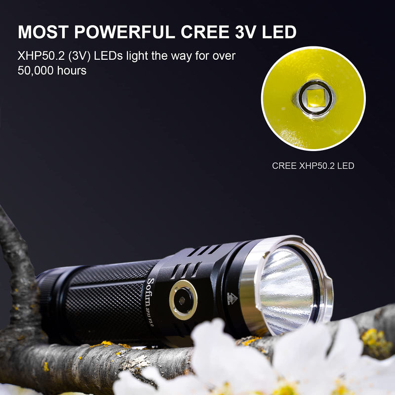 Sofirn SP33 V3 Super Bright Flashlight 3500 High Lumens, USB Rechargeable Light with Powerful Cree XHP50.2 3V LED, 26650 Battery (Inserted), Pocket Size, Type C Charging Port, for Camping Hiking SP33V3 Kit - NewNest Australia