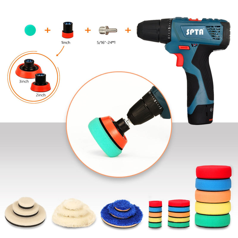 SPTA 29pcs Drill Buffing Pad Detail Polishing Pad Mix Size Kit with 5/8-11 Thread Backing pad & Adapters for Car Sanding, Polishing, Waxing, Sealing Glaze - NewNest Australia