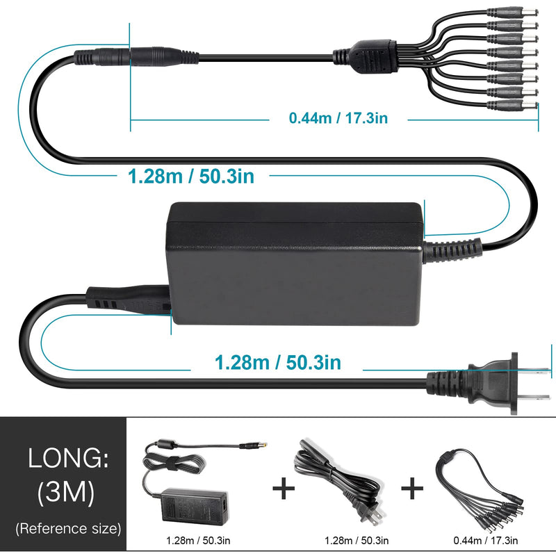 8-Way CCTV Camera Power Splitter-Security Camera Power Adapter-LED Driver Lighting Transformer DC Converter-Flexible LED Tape Strip Light AC DC Power Supply 12V 5A 60W - NewNest Australia