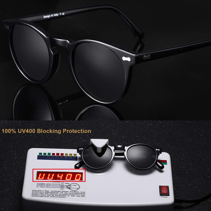 Carfia Vintage Polarized Sunglasses for Men UV400 Protection Retro Fashion Eyewear Hand-crafted Acetate Frame CA5288L R1: Grey Lens Style1-Round Shade - NewNest Australia