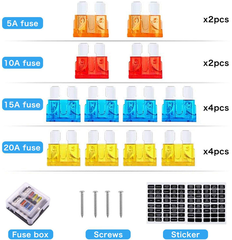6 Way 12V Fuse Box 12Volt Blade Fuse Block, 6 Circuit W/Negative Bus Waterproof Fuse Box with LED Indicator for 12V/24V Automotive Golf Cart Truck Car Boat Marine RV Van Vehicle - NewNest Australia