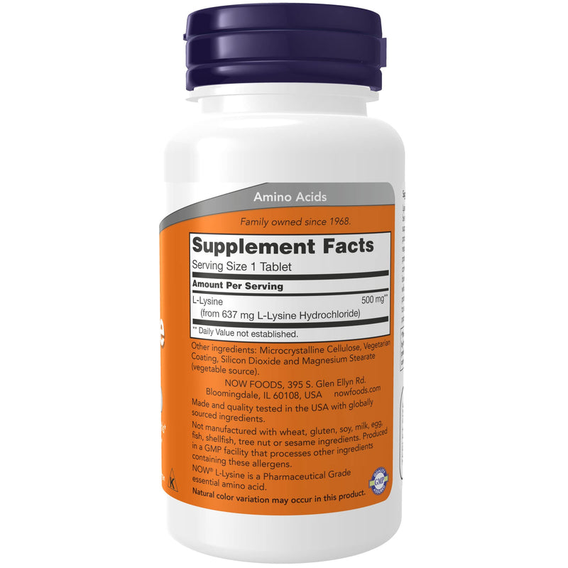 NOW Supplements, L-Lysine (L-Lysine Hydrochloride) 500 mg, Amino Acid, 100 Tablets - NewNest Australia