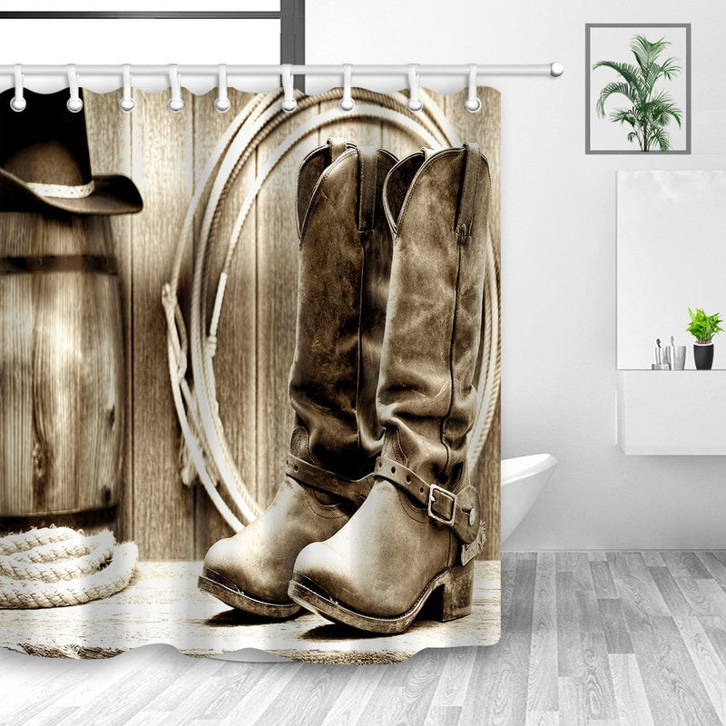 DYNH Western Shower Curtain, American Traditional Style Sports Team Cowboy Saddle Wood Ranch Barn, Polyester Fabric Bathroom Decor, Bath Curtains Accessories, with Hooks, 69X70 Inches - NewNest Australia