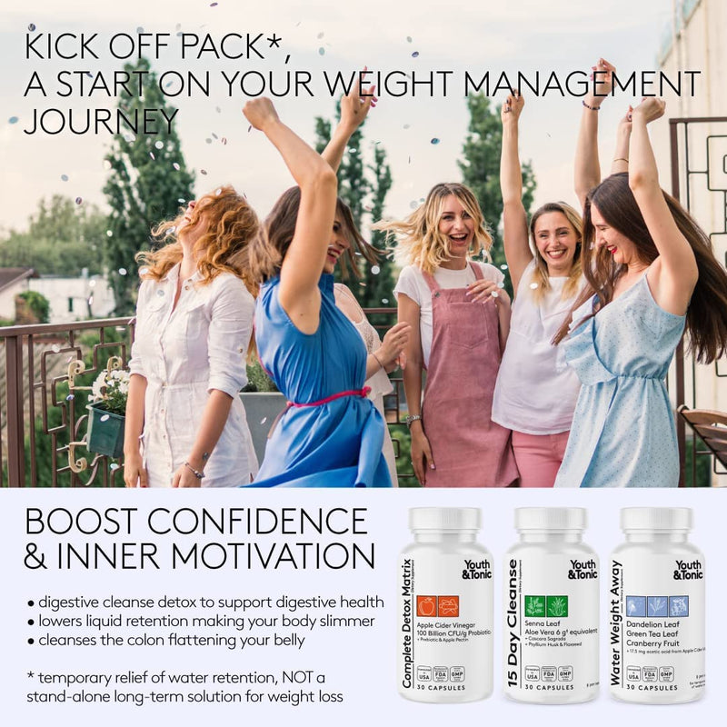 3pk Detox Cleanse Kick Off Weight Management | Colon Cleanser + Water Loss Pills w Dandelion + ACV Full Body Detox + Probiotics | Flat Stomach & Waist Line Reduction|Restart Metabolism Bloating Relief - NewNest Australia