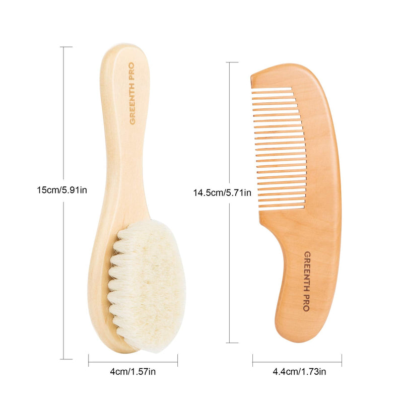 GREENTH PRO Baby Hair Bush and Comb Set -Nature Lotus Wood with Soft Goat Bristle and Pear Wood Comb for Newborns & Toddlers, Ideal for Cradle Cap - NewNest Australia