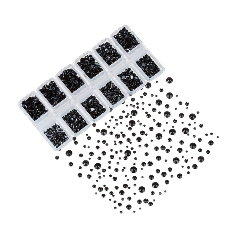 4200 Pieces Flat Back Rhinestones for Craft, Round Crystal Gems Stickers for Clothes, 1.5 mm - 4.8 mm, 6 Sizes (Black) Black - NewNest Australia