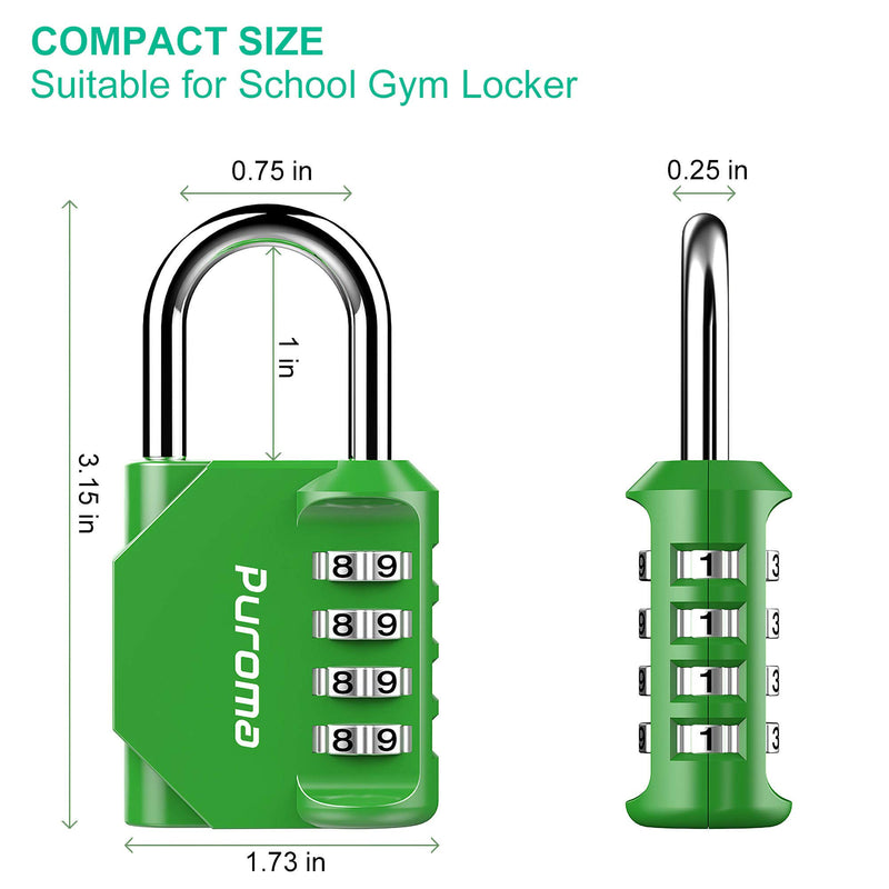 Puroma 2 Pack Combination Lock 4 Digit Outdoor Waterproof Padlock for School Gym Locker, Sports Locker, Fence, Toolbox, Gate, Case, Hasp Storage (Green) Green - NewNest Australia