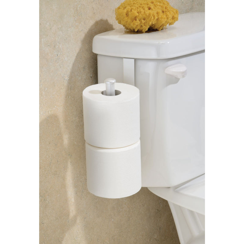 iDesign Classico Metal Toilet Paper Reserve, Over the Tank Tissue Organizer for Bathroom Storage, 2" x 4.5" x 10.75", Pearl White - NewNest Australia