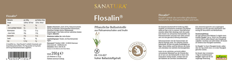 Sanatura Flosalin - psyllium husks and inulin as fiber powder - high fiber content - vegan and gluten-free - 250 g (pack of 1) - NewNest Australia