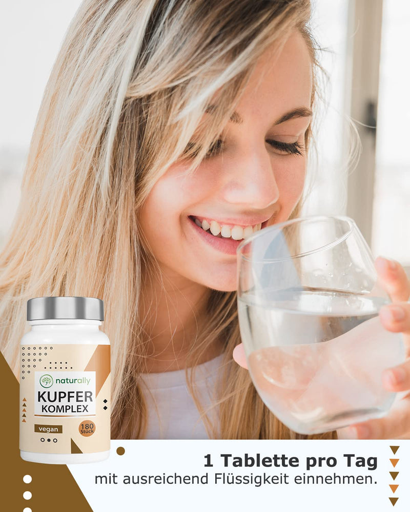 naturally 2mg copper tablets - 180 tablets, complex with copper bisglycinate, copper gluconate and copper citrate, copper supplement, without additives, vegan, laboratory tested - NewNest Australia