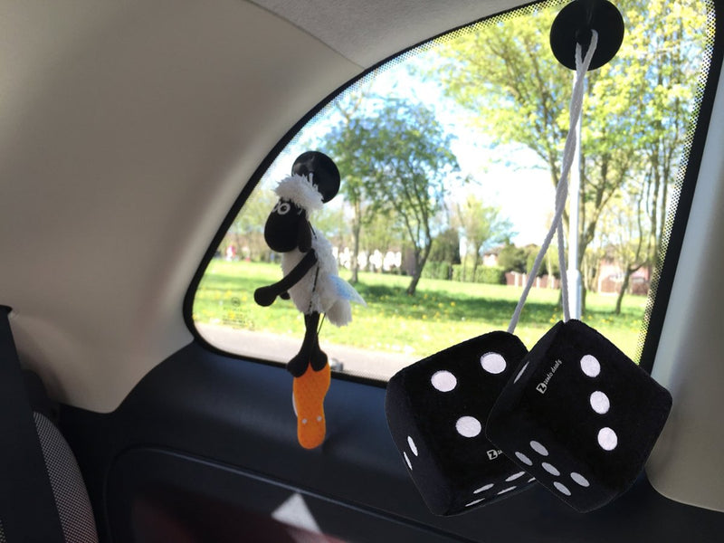 NewNest Australia - Zento Deals Pair of 3 Inch Square Black Hanging Fuzzy Dice with White Dots 