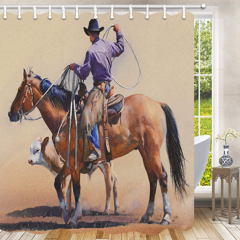 Western Shower Curtain, Western Cowboy Riding Horse in Wild Farm Field Western Cowboy Rodeo Shower Curtain Sets, Fabric Horse Shower Curtain Hooks Include, 70 in - NewNest Australia