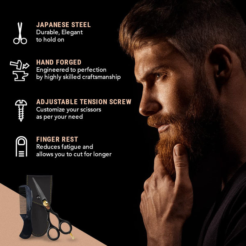 ONTAKI Premium Hand Forged Japanese Steel Hair Beard Mustache Scissors Cut Trim Groom Facial Hair Bangs (5.0 Black) - NewNest Australia