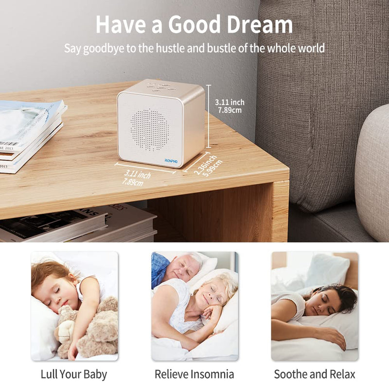White Noise Machine, RENPHO Sound Machine for Sleeping Baby/Adult with 36 Soothing Natural Sounds, Timer&Memory Functions, Privacy Noise Cancelling for Office, Portable for Nursery Home Travel White - NewNest Australia