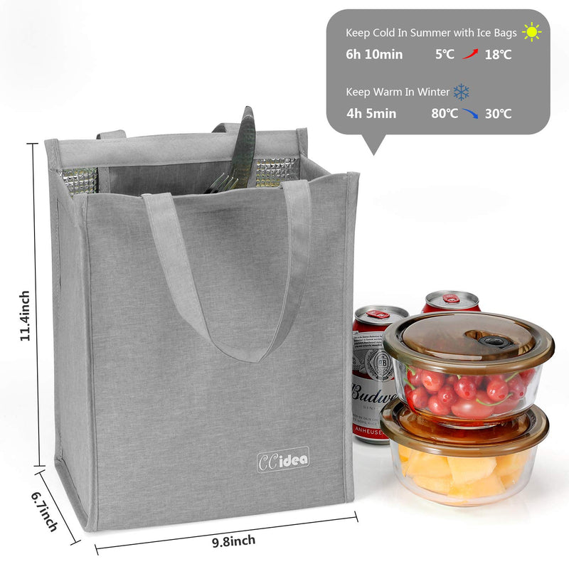 NewNest Australia - Lunch Bag For Men & Women, CCidea Simple Waterproof Insulated Large Adult Lunch Tote Bag (Grey) Gray 