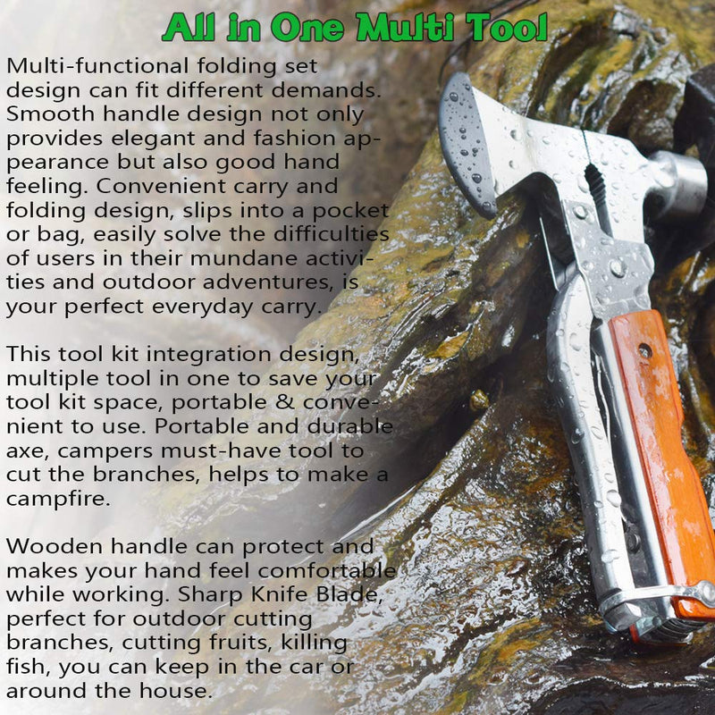 Multifunction Multipurpose MultiTools Hammers Camping Multitool Survival Gear Kit Wood Inlay Handle Stainless Steel Car Tool With Hammer Axe Plier Set Creative mini Portable Gadgets Gift for Men Women - NewNest Australia