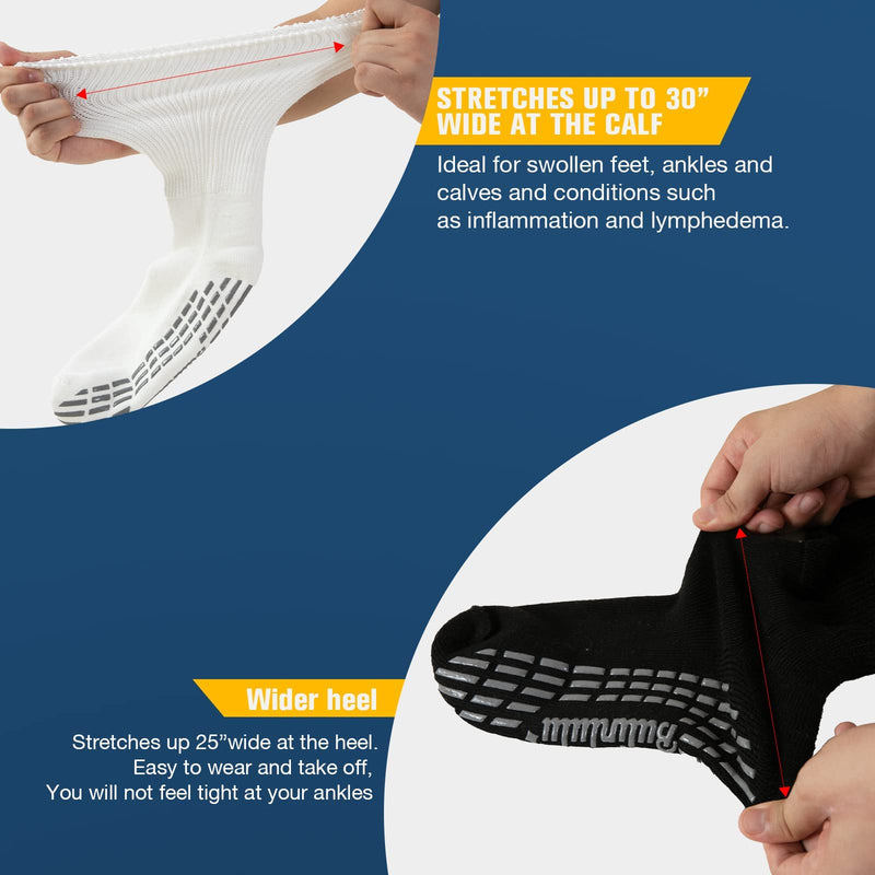 Bulinlulu Extra Wide Socks for Swollen Feet-4 Pairs Extra Wide Viasox Diabetic Socks for Men,Extra Wide Hospital Bariatric Socks Non Slip Edema Socks Women,Cast Lymphedema Socks-White&Black 2 Black+2 White Pk - NewNest Australia