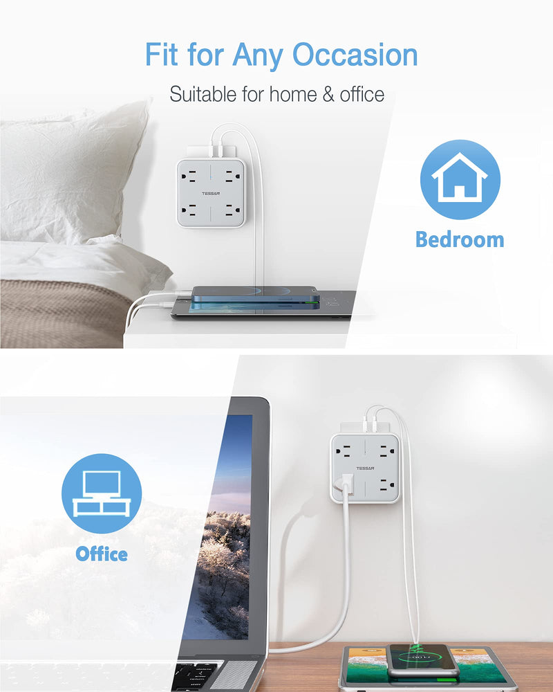 Multi Plug Outlet Extender with USB, TESSAN Surge Protector Outlet Splitter with 3 USB Wall Charger, Multiple Plug Expander for Travel, Home, Office - NewNest Australia