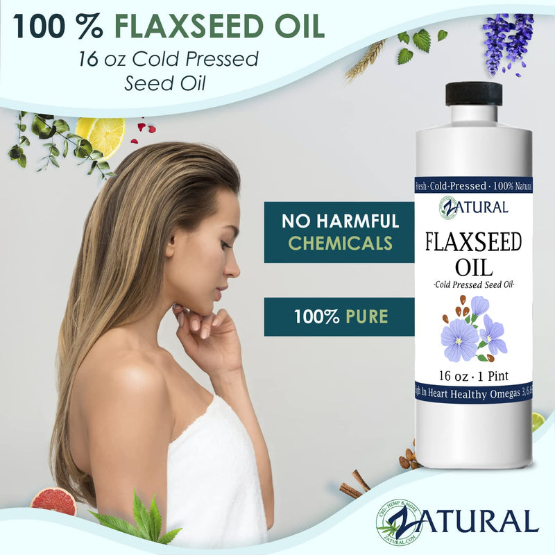 Flaxseed Oil - 100% Pure Flax Seed Oil - 0 Additives - 0 Fillers - Cold Pressed - Unrefined, 16 Oz 1 Pound (Pack of 1) - NewNest Australia