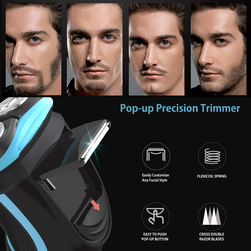 MAX-T Electric Shaver for Men, Cordless Electric Razor with Travel Case, Wet & Dry Use Men's Electric Shaver with Pop-Up Trimmer, 3D Rechargeable IPX7 Waterproof Rotary Shaver Best Gift for Dad/ Lover - NewNest Australia
