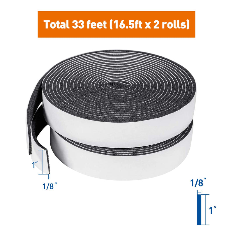 MAGZO Open Cell Weather Stripping 1 Inch W X 1/8 Inch T, Window Foam Insulation Tape Total 33 Feet (16.5ft x 2 Rolls) 1in x 1/8in x 33FT - NewNest Australia