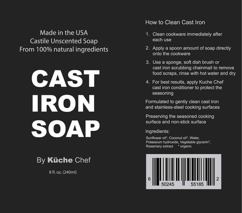 Cast Iron Pan Soap by Kuche Chef, 100% Plant-Based Castile Soap, Best for Cleaning Cast Iron Skillets, Pans & Cast Iron Cookware - NewNest Australia